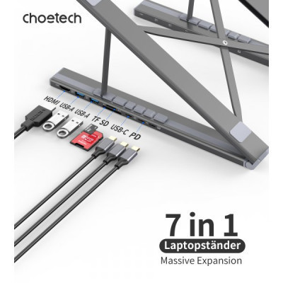 Порт-реплікатор Choetech USB-C 7-in-1 (HDMI/PD/картридер/USB-A/USB-C) Docking Station (HUB-M48-GY) Вінниця - фото 8