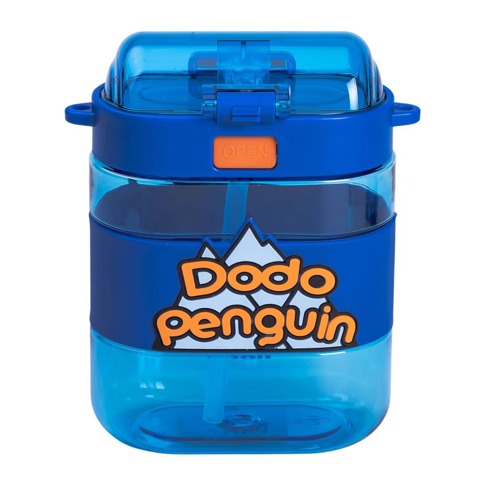 Пляшка для води дитяча з трубочкою та ремінцем 560 мл пляшечка для пиття в школу 15 см Синя HP-14-36BL Коломия - фото 4