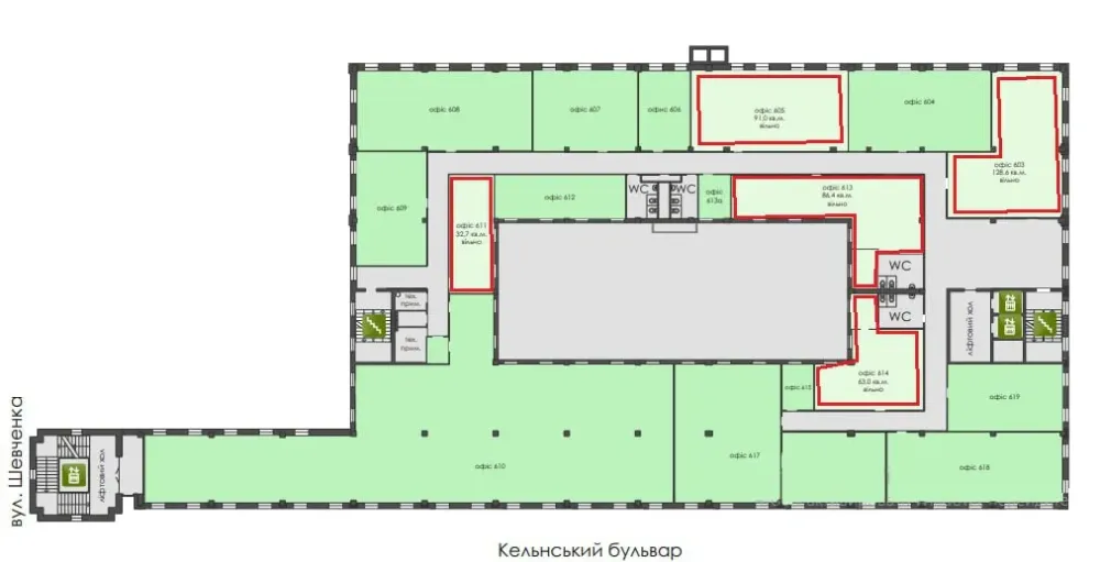 Офіси з гарним ремонтом, 6 поверх Самий центр міста (вул Шевченка) Зручне планування, просторі кімнати (див. план), свій туалет і комірки Дніпро - фото 18