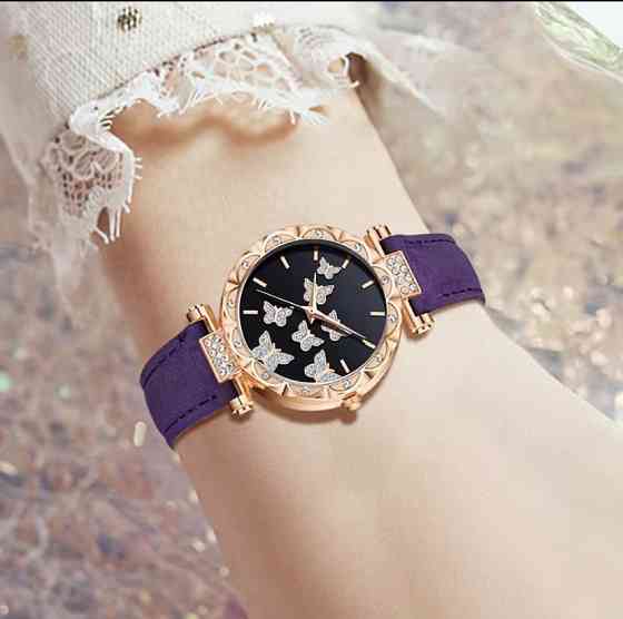 Подарунковий набір для жінок Метелик наручний годинник браслет намисто і сережки фіолетовий Київ