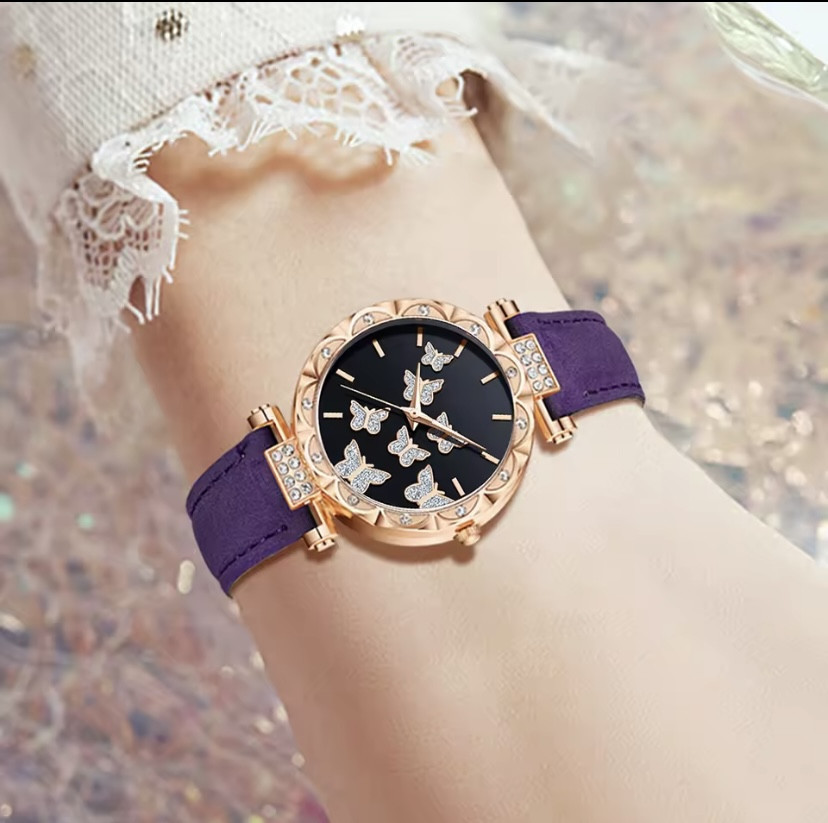 Подарочный набор для женщин Бабочка наручные часы браслет ожерелье и серьги фиолетовый Киев - изображение 3