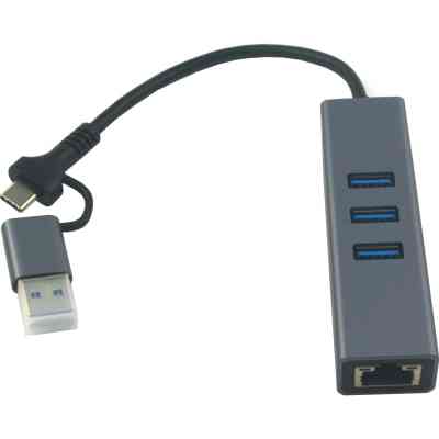 Адаптер USB 3.0 Type-C/Type-A to RJ45 Gigabit Lan, 3*USB 3.0, cable 13 cm Dynamode (DM-AD-GLAN-U3) Винница