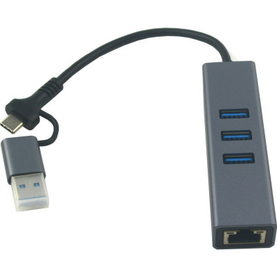 Адаптер USB 3.0 Type-C/Type-A to RJ45 Gigabit Lan, 3*USB 3.0, cable 13 cm Dynamode (DM-AD-GLAN-U3) Вінниця - фото 2