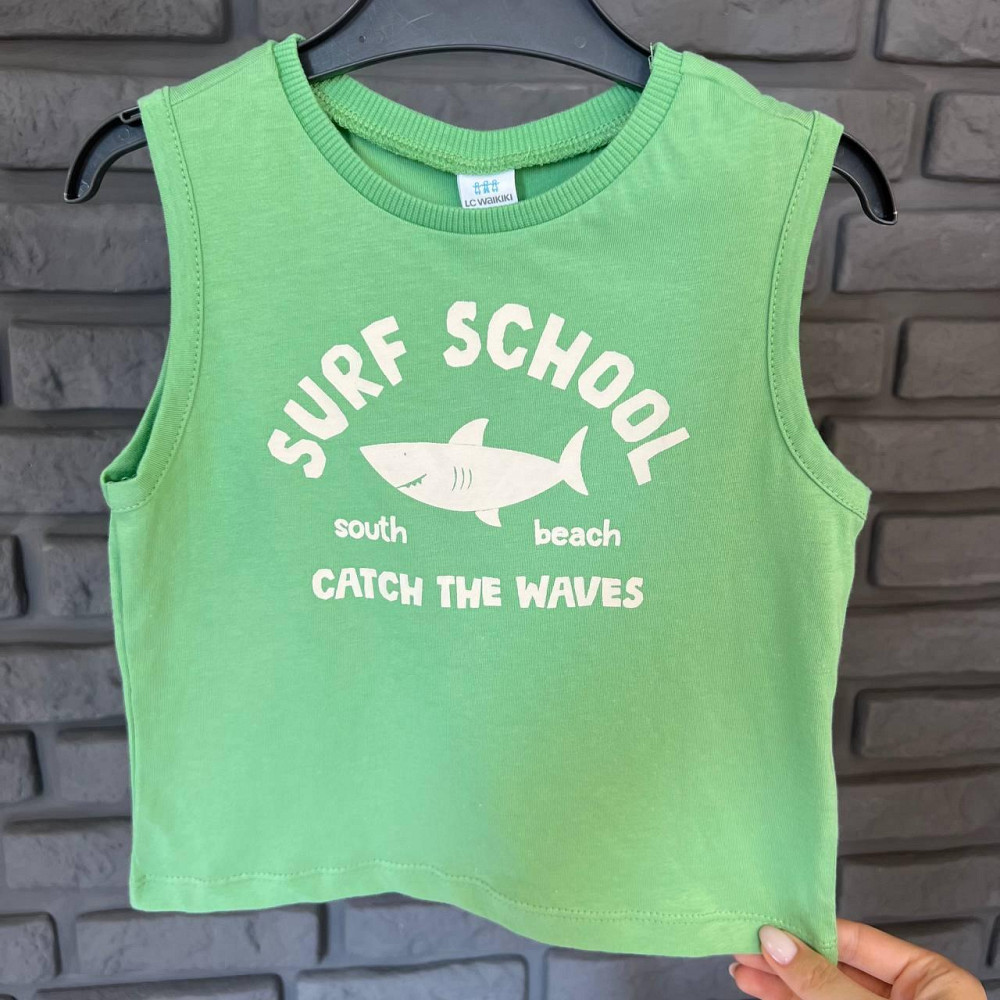 Дитяча Літня Майка з Принтом Акули (Surf School) для Хлопчика LC Waikiki Зелена 9-12 міс (74-80см) Київ - фото 2