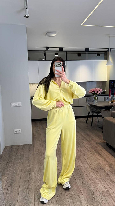 Женский стильный повседневный костюм тройка велюр плюш Лимонный, 42/44 Одесса - изображение 3