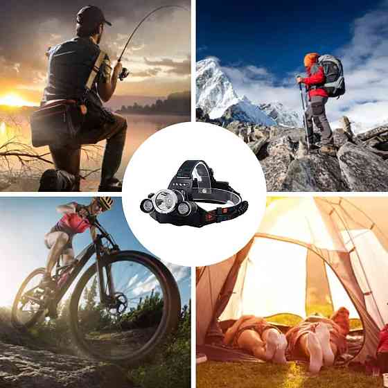 Налобний ліхтар T6+2XPE, RJ-3000, від мережі та прикурювача / Потужний акумуляторний ліхтарик на голову Київ