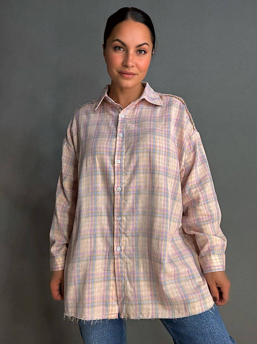 Рубашка женская A-N 27069 оверсайз двухслойная в клетку с бахромой, розовый, one size Киев - изображение 19