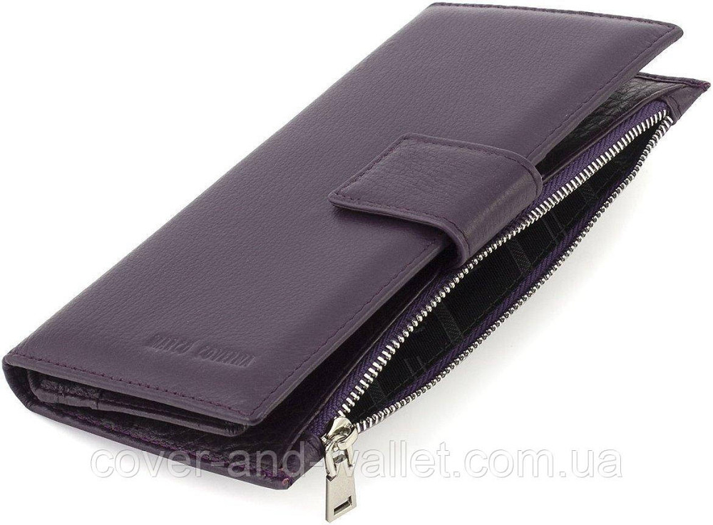 Фіолетовий жіночий гаманець купюрник із натуральної шкіри з монетницею на блискавці Marco Coverna Київ - фото 4