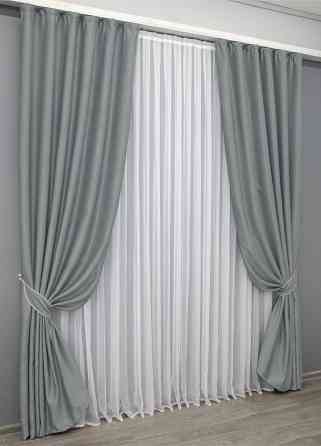 Комплект готових штор VR-Textil Льон Парма № 1340ш Сірий 150х270 см 2 шт (33-0184) Київ
