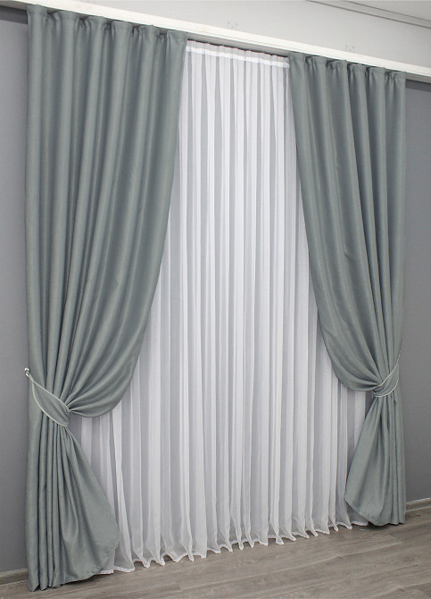 Комплект готових штор VR-Textil Льон Парма № 1340ш Сірий 150х270 см 2 шт (33-0184) Київ - фото 3