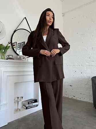 Жіночий стильний діловий костюм ( піджак + штани) креп-костюмка Шоколад, 50/52 Одеса