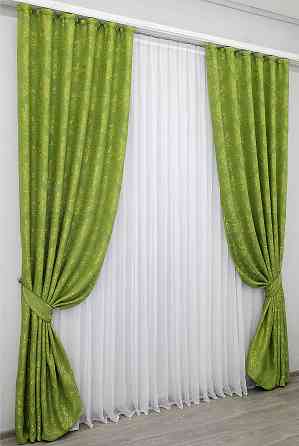 Комплект готових штор VR-Textil Льон Корона Марія № 665ш Оливковий 150х270 см 2 шт (30-441) Київ