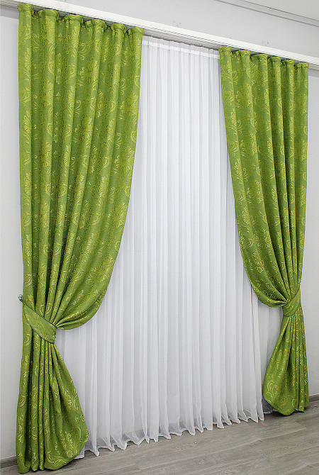 Комплект готових штор VR-Textil Льон Корона Марія № 665ш Оливковий 150х270 см 2 шт (30-441) Київ - фото 3