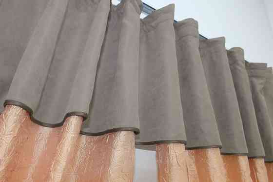 Кухонные шторы VR-Textil № 073к с ламбрекеном и подхватами персиковый с какао 280х170 см (52-0175) Киев