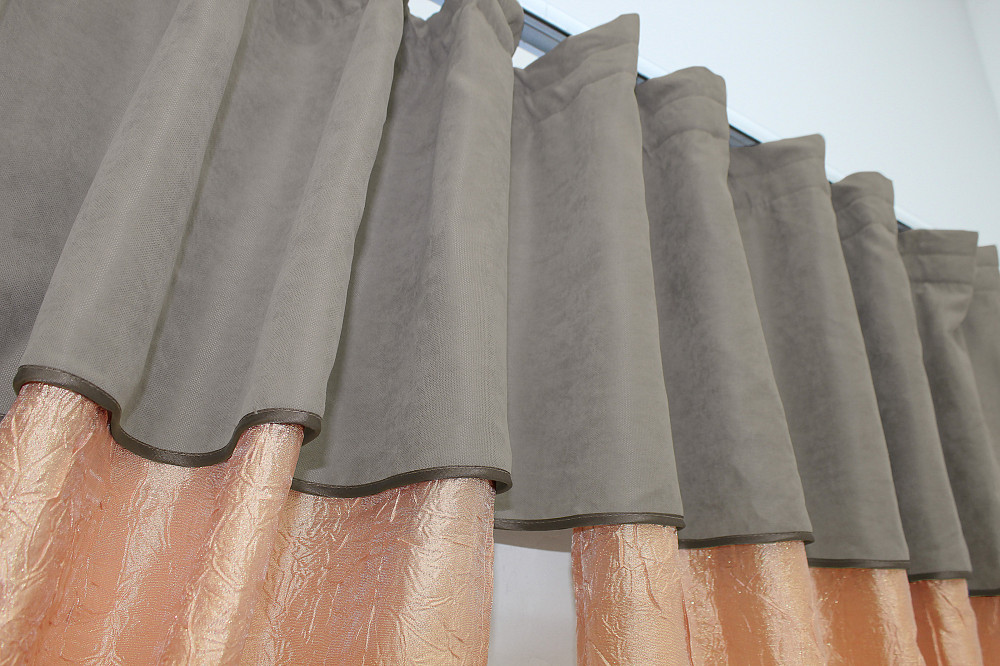 Кухонні штори VR-Textil № 073к з ламбрекеном і підхватами персиковий з какао 280х170 см (52-0175) Київ - фото 5