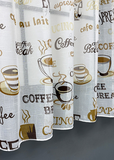 Кухонная тюль-арка VR-Textil № 1792т лен молочный с коричневым 300х115 см (53-0114) Киев - изображение 6