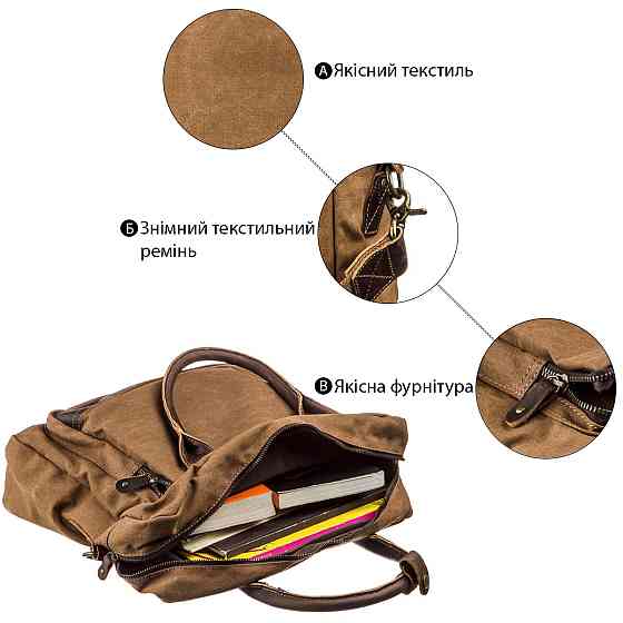 Текстильна сумка для ноутбука легка Vintage 20118 Коричнева Київ