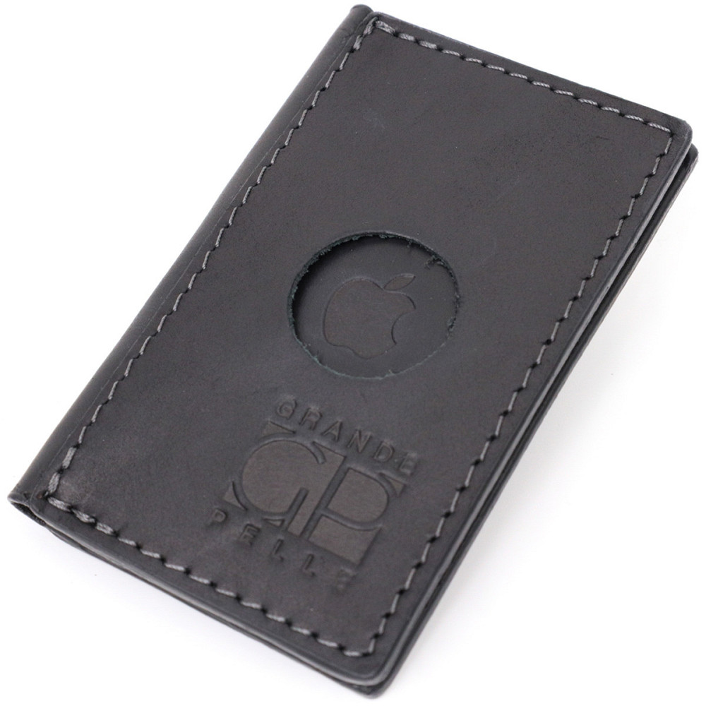 Надійний картхолдер з утримувачем для Apple AirTag з натуральної шкіри GRANDE PELLE 11605 Чорний Київ - фото 1