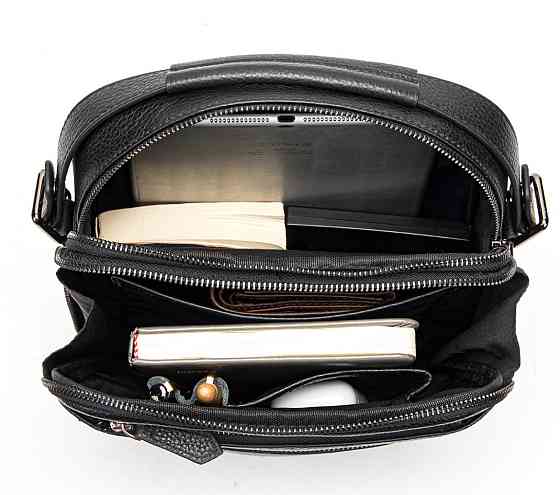 Чоловіча шкіряна сумка через плече 23х26х8, барсетка для телефону та документів Tiding Bag 711511 чорна Київ