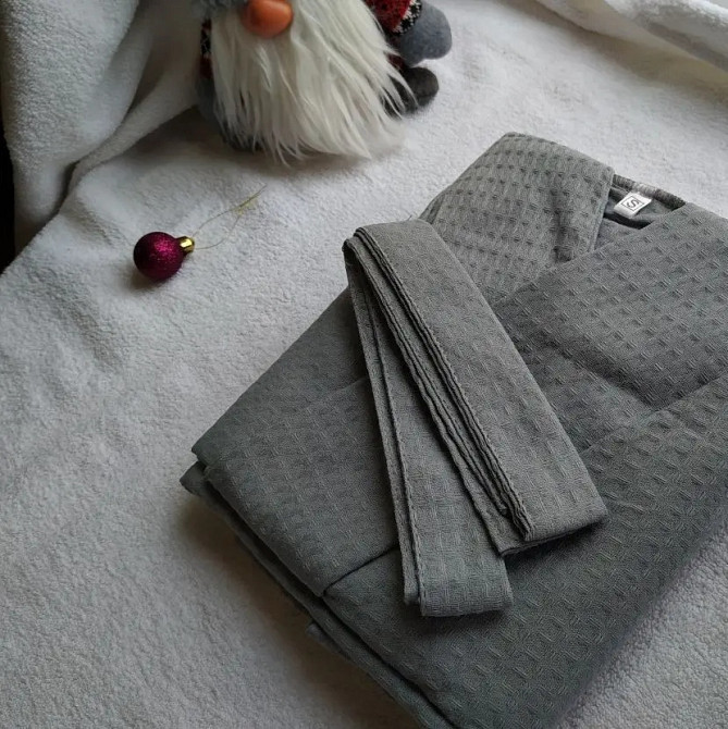 Вафельний чоловічий халат Кімоно YouStar 100% бавовна розмір S (44-46) 200 г/м2 (Сірий) Суми - фото 3