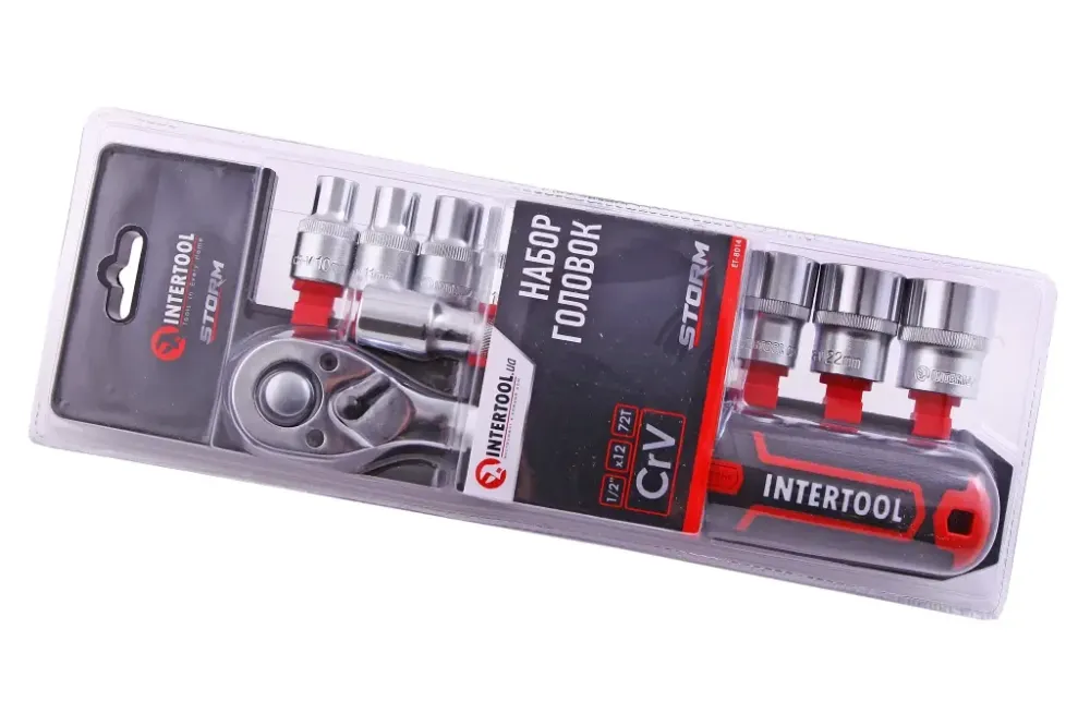 Набір голівок 1/2 6-г. 12 ед. Intertool Storm 10-24м з трещетою і подовж. на планці Вінниця - фото 1