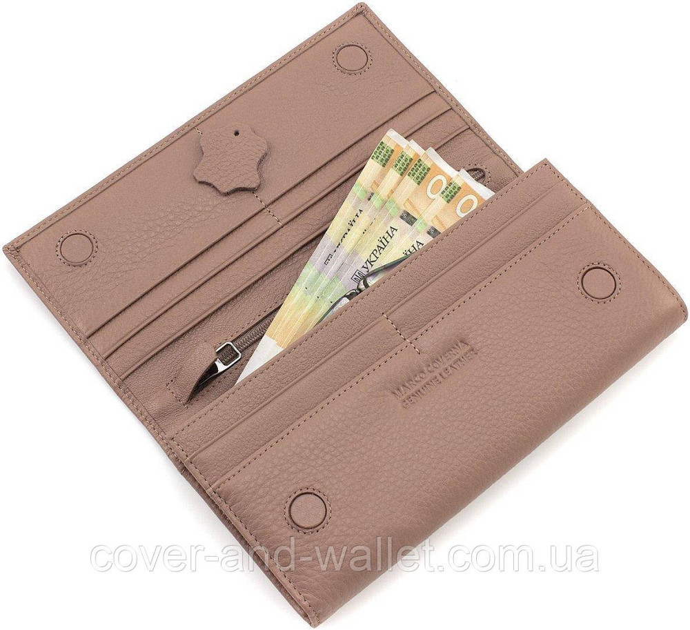 Пудровый женский кошелек из итальялистки кожи на магнитной застежке Marco Coverna Киев - изображение 3