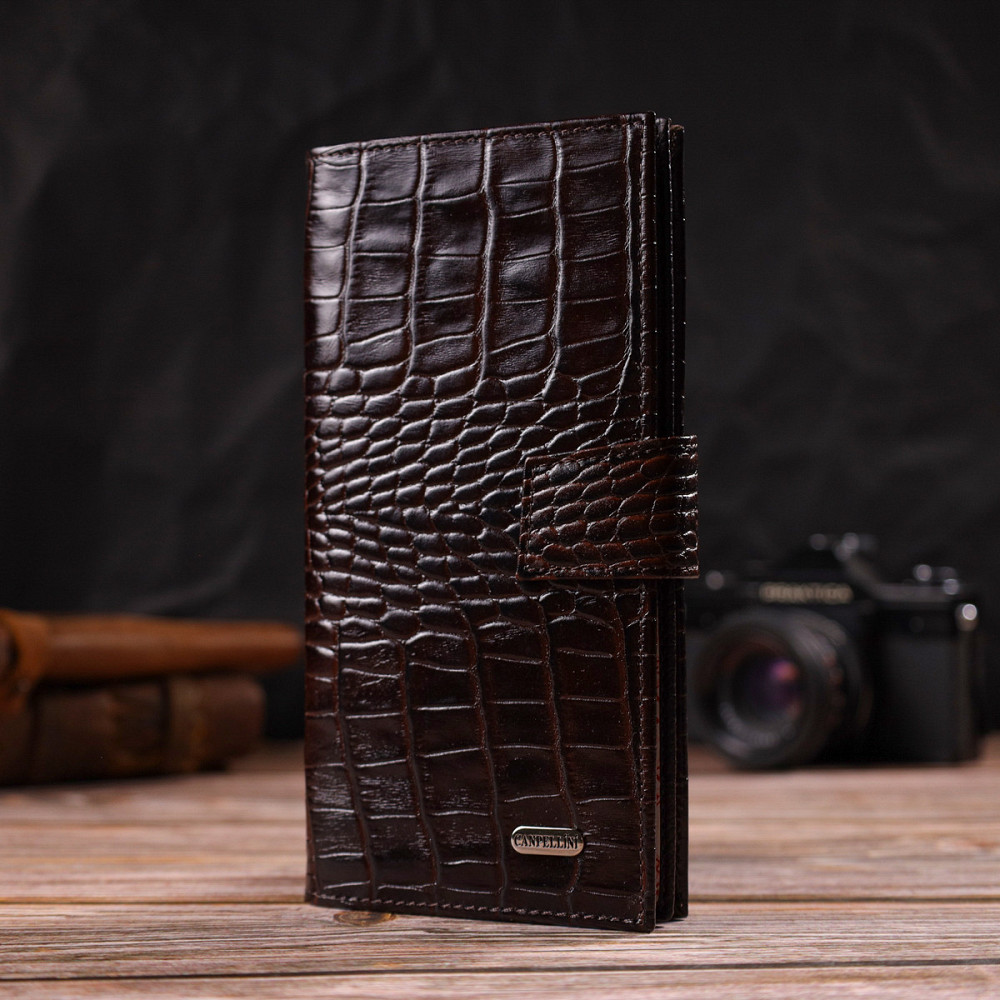 Стильний гаманець для чоловіків з натуральної шкіри з тисненням під крокодила (CANPELLINI) Київ - фото 2