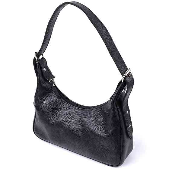 Сумка багет з регульованим ременем із зернистої натуральної шкіри Чорна (SHVIGEL) Київ