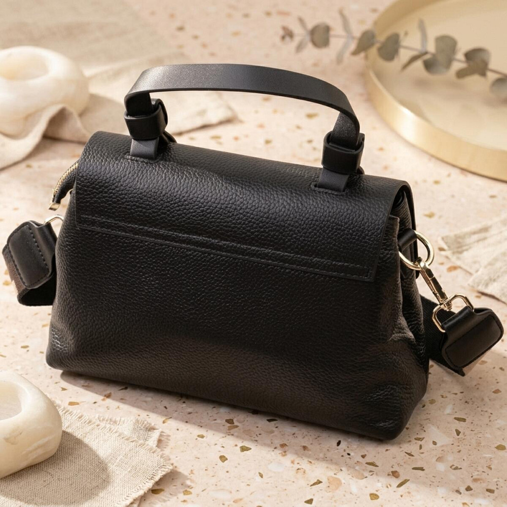 Люксова сумка для жінок з короткою ручкою з натуральної шкіри Vintage 22670 Чорна Київ - фото 14