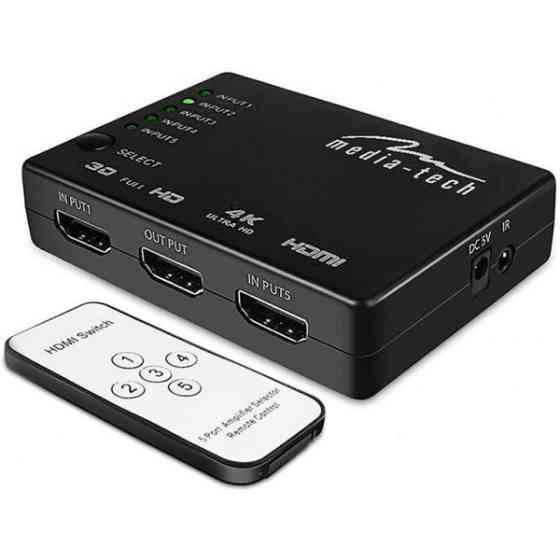 Сплітер HDMI 5xports HDMI switch, remote controlled, 4K resolution support Media-Tech (MT5207) Київ