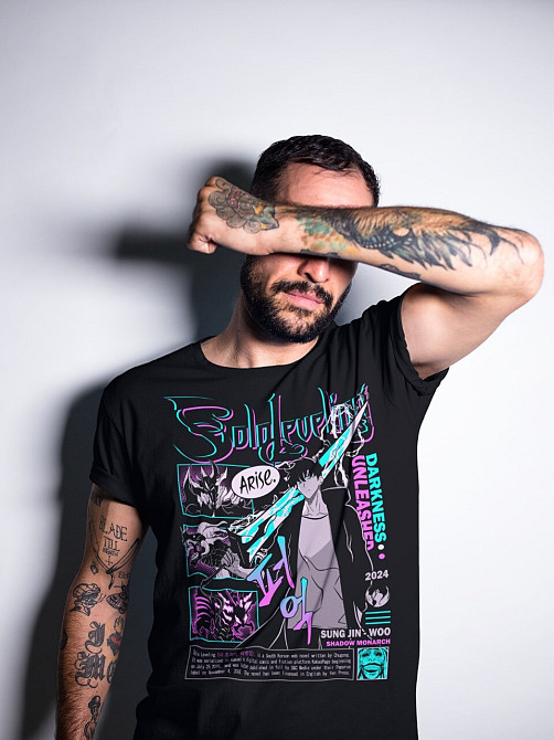 Футболка для хлопчика з аніме принтом Соло Левелінг Сунг Джінвоо оверсайз (зріст від 165 до 180) Чорний AnimeJ0179m Дніпро - фото 3