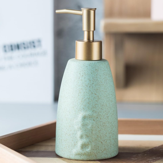 Дозатор керамічний для мила у ванну і душову кімнату 320 мл, диспенсер для рідкого мила і миючого засобу, зелений Кам'янець-Подільський