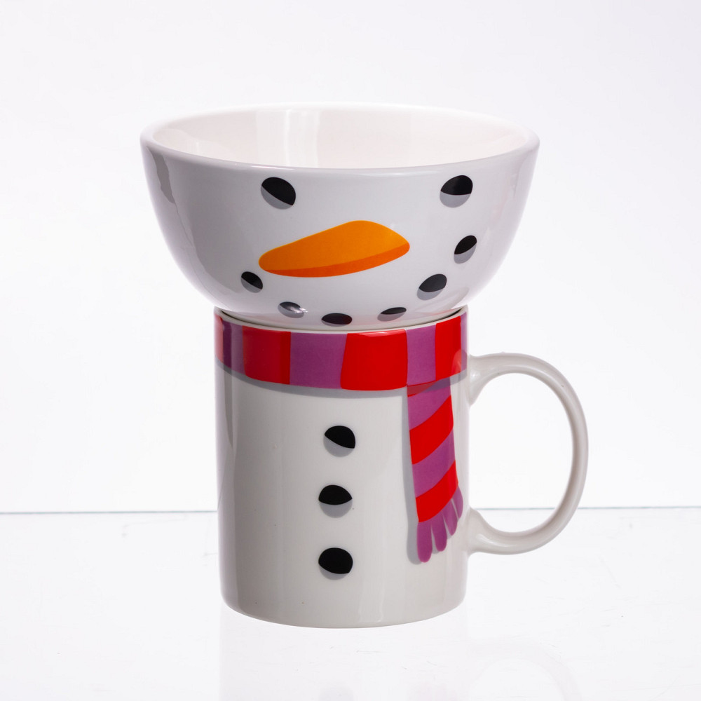 Набір порцелянова чашка з піалою Snowman 350 (мл) чашка на подарунок новорічна для чаю та кави CR-1-49 Київ - фото 2