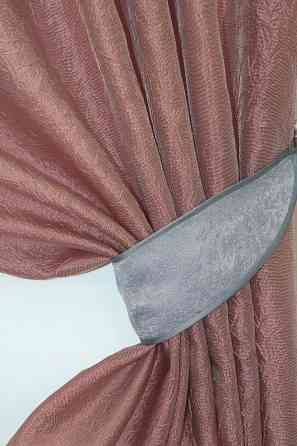 Кухонные шторы VR-Textil № 073к с ламбрекеном и подхватами розово-золотистый с серым 275х170 см (52-0364) Киев