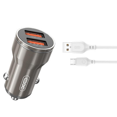 Зарядний пристрій XO CC48 2.4A/2 USB + microUSB Grey (XO-CC48m-GR) Вінниця - фото 1