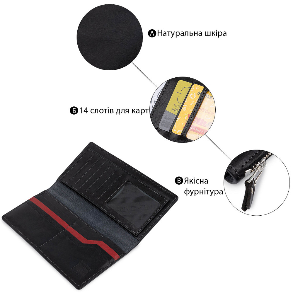 Оригинальное кожаное портмоне унисекс GRANDE PELLE 11513 Черный Киев - изображение 5