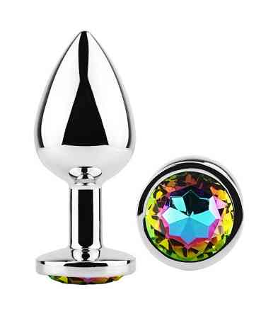 Анальная пробка с кристаллом EGZO - Silver Round Plug Rainbow size S Sex Aura Киев