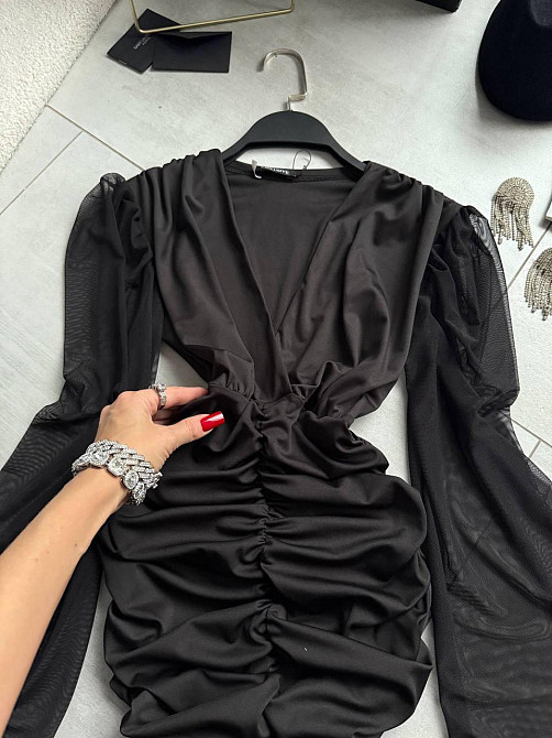 Жіноча драпірована чорна міні сукня мікродайвінг + сітка Одеса - фото 3