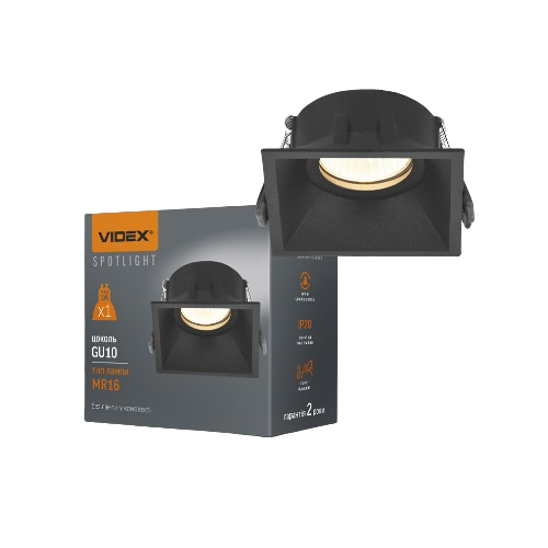 LED Світильник врізний під лампу GU10 квадратний чорний VL-SPF09S-B Videx Житомир - изображение 2