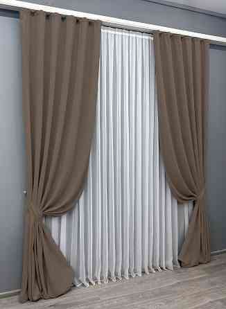 Комплект готових штор VR-Textil Мікровелюр Petek YL № 1802ш Коричневий 200х295 см 2 шт (32-117) Київ