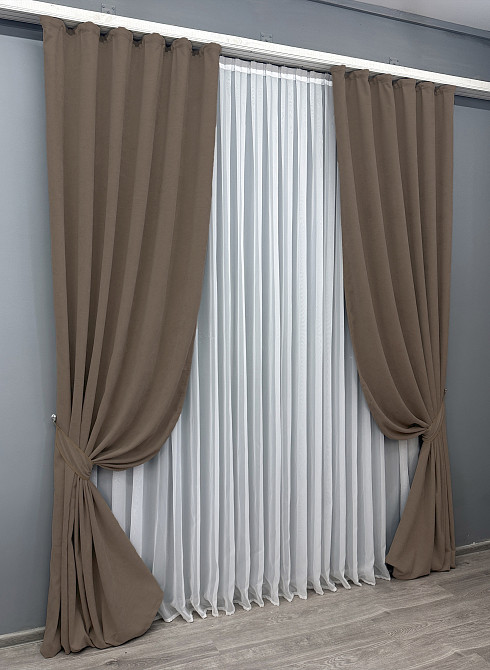 Комплект готовых штор VR-Textil Микровелюр Petek YL № 1802ш Коричневый 200х295 см 2 шт (32-117) Киев - изображение 3