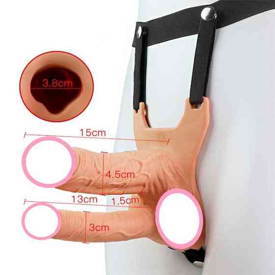 Подвійний порожнистий страпон із вібрацією Lovetoy Vibrating Unisex Hollow Strap On 10 режимів тілесний Вінниця