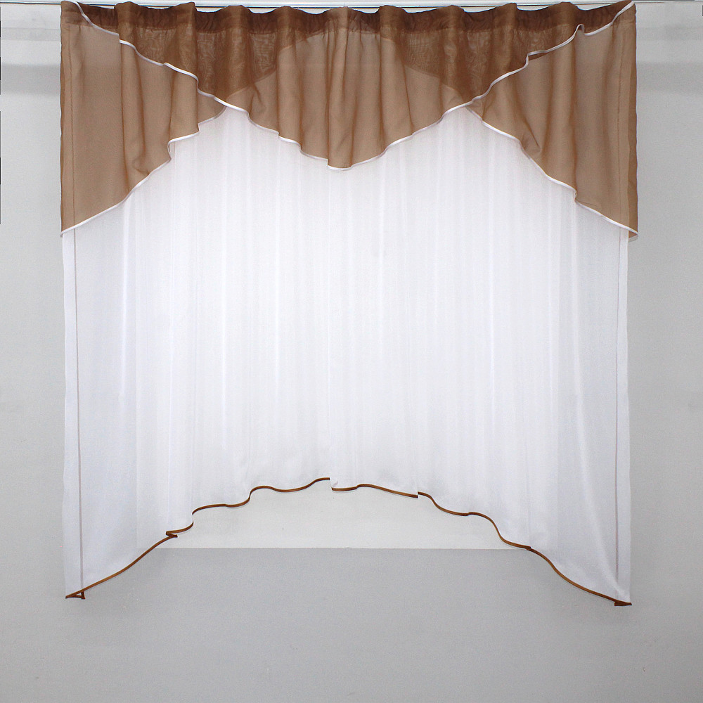 Кухонная тюль арка с ламбрекеном VR-Textil № 025к белый с коричневым 280х170 см (52-0559) Киев - изображение 1