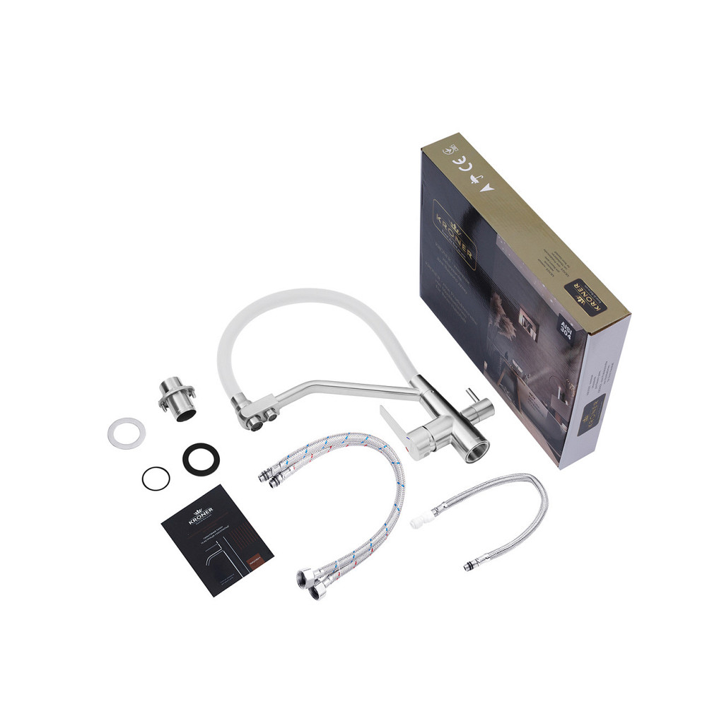 Смеситель для кухни с подключением к фильтру Kroner KRP Edelstahl Klassisch - ESG03817WHI белый/сатин Киев - изображение 9