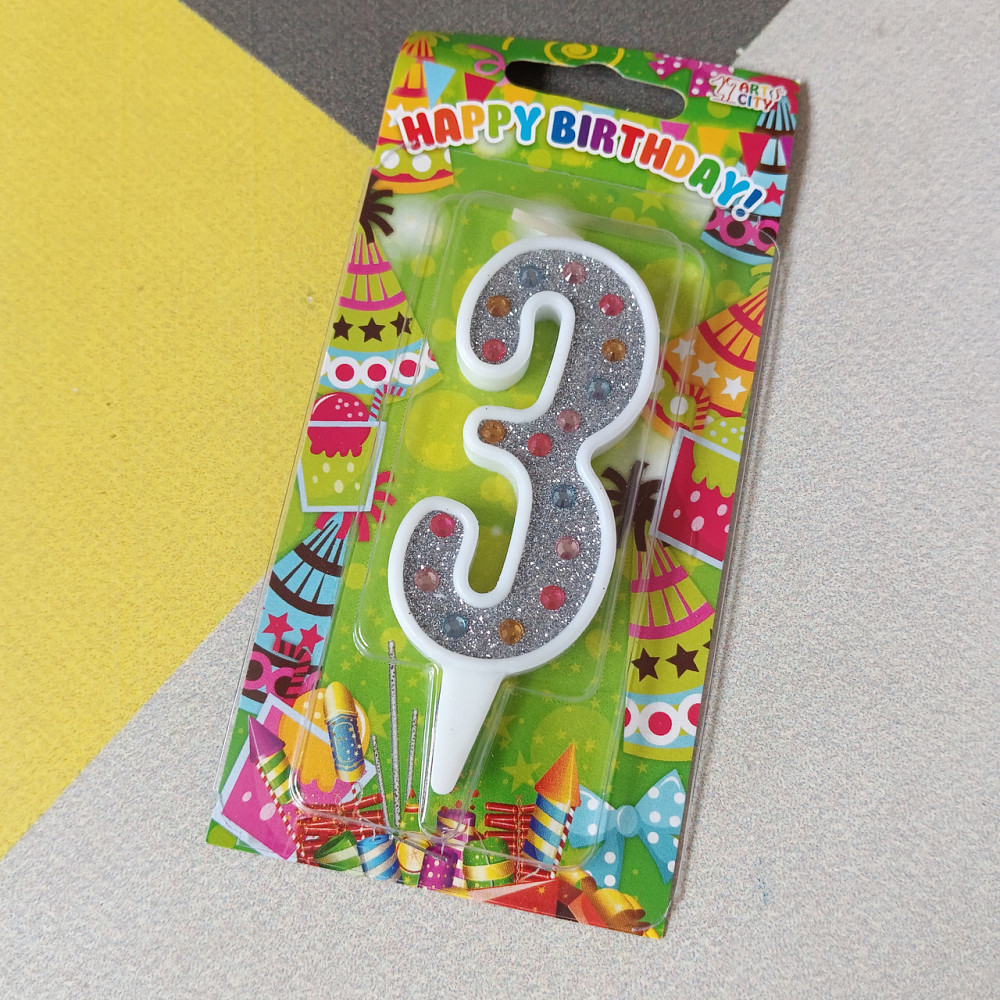 Свеча для торта 3 цифра блеск серебро Киев - изображение 1