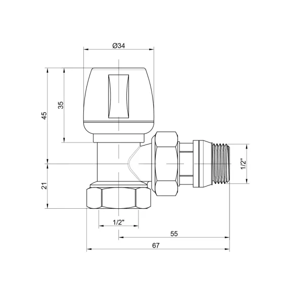 Кран радіаторний Icma 1/2" з антипротіканням кутовий No803+940 Київ