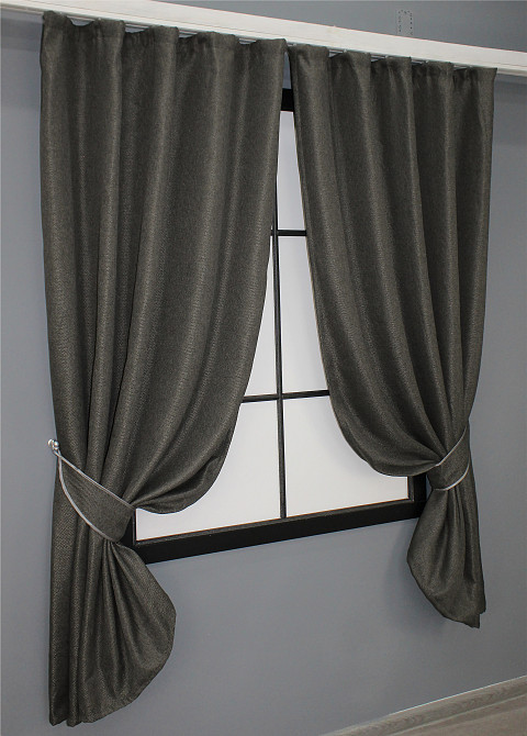 Комплект коротких штор VR-Textil Лен-блэкаут Лен Мешковина № 1220ш Серый 130х170см 2 шт (35-0076) Киев - изображение 2