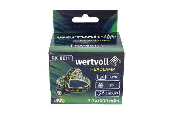 WERTVOLL Ліхтар налобний WERTVOLL 3 режими LED IP44 Li-ion 600 mAh/t 8000 K/90 lum ABS 71х62х37 Киев