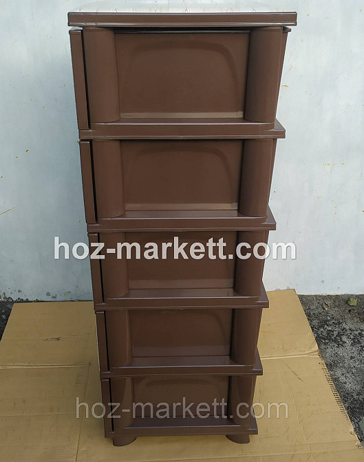Комод пластиковий тумбочка на 5 ящиків з малюнком під дерево коричневий Харків - фото 3