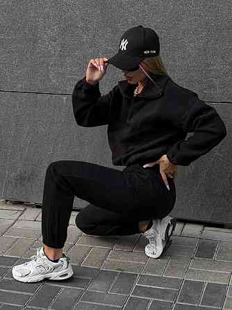 Жіночий стильний теплий флісовий костюм-двійка, двосторонній фліс. Чорний, 48/52 Одеса